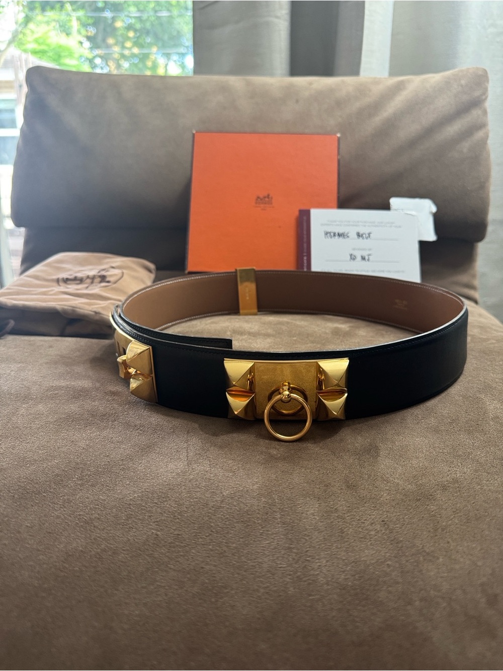 Hermès Collier de Chien Black Box Leather Belt Gold Hardware Size 85 - Picture 4 of 17